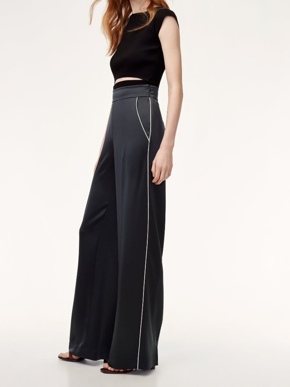 NWOT Aritzia Wilfred Clarisse High-Waist Wide-Leg Blue Satin Pants size 2